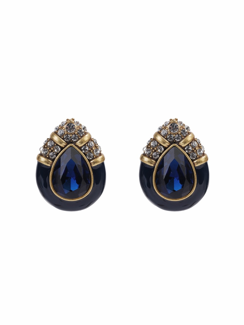 Gold-Tone Navy Blue Teardrop Crystal Earrings 925s posts